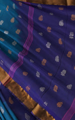 Ramar Blue Uppada Sarees with Royal Blue Border and Gold-Silver Buttas