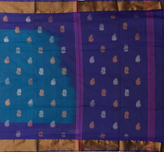 Ramar Blue Uppada Sarees with Royal Blue Border and Gold-Silver Buttas