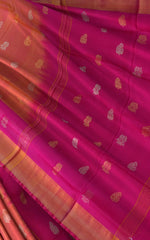 Orange Pink Uppada Sarees with Pink Border and Gold-Silver Buttas