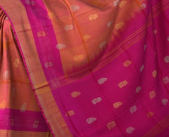Orange Pink Uppada Sarees with Pink Border and Gold-Silver Buttas