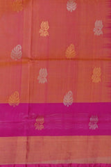 Orange Pink Uppada Sarees with Pink Border and Gold-Silver Buttas