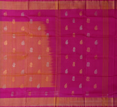 Orange Pink Uppada Sarees with Pink Border and Gold-Silver Buttas