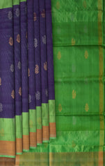Purple Uppada Sarees with Green Border and Gold-Silver Buttas