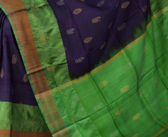 Purple Uppada Sarees with Green Border and Gold-Silver Buttas