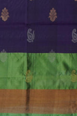 Purple Uppada Sarees with Green Border and Gold-Silver Buttas