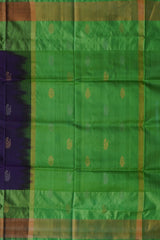 Purple Uppada Sarees with Green Border and Gold-Silver Buttas