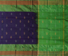 Purple Uppada Sarees with Green Border and Gold-Silver Buttas