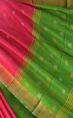 Pink Uppada Sarees with Green Border and Gold Jari Buttas