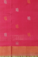 Pink Uppada Sarees with Green Border and Gold Jari Buttas