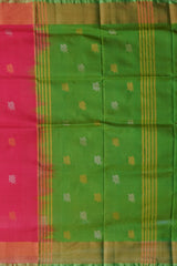 Pink Uppada Sarees with Green Border and Gold Jari Buttas