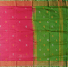 Pink Uppada Sarees with Green Border and Gold Jari Buttas