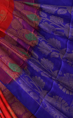 Red Uppada Sarees with Blue Pallu and Gold-Blue Buttas