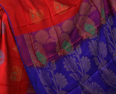 Red Uppada Sarees with Blue Pallu and Gold-Blue Buttas