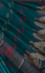 Ramar Blue Uppada Sarees with Gold Jari and Peacock Buttas