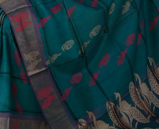 Ramar Blue Uppada Sarees with Gold Jari and Peacock Buttas