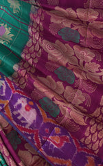 Green Uppada Sarees with Purple Ikat and Flower Motif