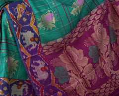 Green Uppada Sarees with Purple Ikat and Flower Motif