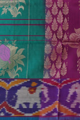 Green Uppada Sarees with Purple Ikat and Flower Motif