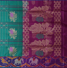 Green Uppada Sarees with Purple Ikat and Flower Motif