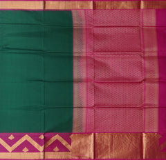 Green Uppada Sarees with Plain Body and Pink Pallu