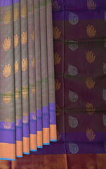 Green Uppada Sarees with Rama Blue Border and Gold-Silver Buttas