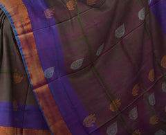 Green Uppada Sarees with Rama Blue Border and Gold-Silver Buttas