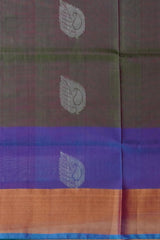 Green Uppada Sarees with Rama Blue Border and Gold-Silver Buttas