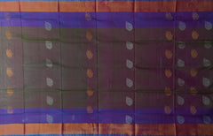 Green Uppada Sarees with Rama Blue Border and Gold-Silver Buttas