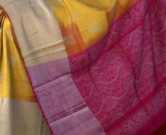 Yellow Uppada Sarees with Silver Buttas and Silver Border