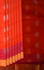 Orange Uppada Sarees with Pink and Gold Border and Gold-Silver Buttas