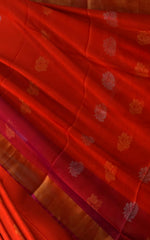 Orange Uppada Sarees with Pink and Gold Border and Gold-Silver Buttas