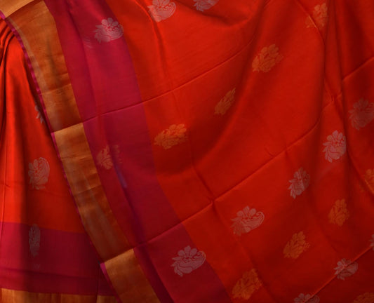 Orange Uppada Sarees with Pink and Gold Border and Gold-Silver Buttas