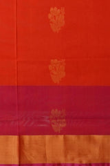 Orange Uppada Sarees with Pink and Gold Border and Gold-Silver Buttas