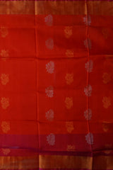 Orange Uppada Sarees with Pink and Gold Border and Gold-Silver Buttas