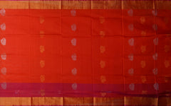 Orange Uppada Sarees with Pink and Gold Border and Gold-Silver Buttas