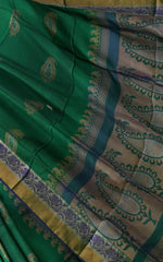 Green Uppada Sarees with Silver and Gold Jari Border and Gold-Silver Buttas