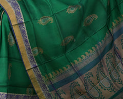 Green Uppada Sarees with Silver and Gold Jari Border and Gold-Silver Buttas
