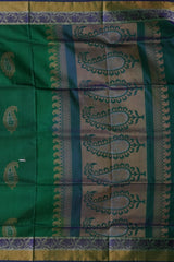Green Uppada Sarees with Silver and Gold Jari Border and Gold-Silver Buttas