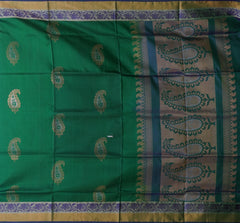 Green Uppada Sarees with Silver and Gold Jari Border and Gold-Silver Buttas