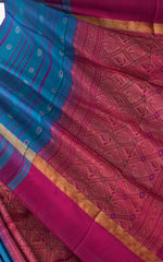 Ramar Blue Uppada Sarees with Pink and Blue Border and Silver Buttas