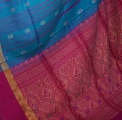 Ramar Blue Uppada Sarees with Pink and Blue Border and Silver Buttas
