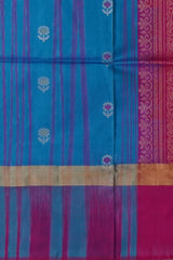 Ramar Blue Uppada Sarees with Pink and Blue Border and Silver Buttas