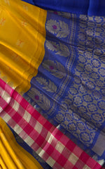 Yellow Uppada Sarees with Pink and Silver Border and Silver Buttas
