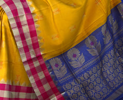 Yellow Uppada Sarees with Pink and Silver Border and Silver Buttas