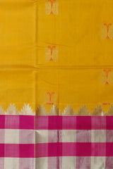 Yellow Uppada Sarees with Pink and Silver Border and Silver Buttas
