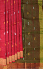 Red Uppada Sarees with Gold Border and Gold-Silver Buttas