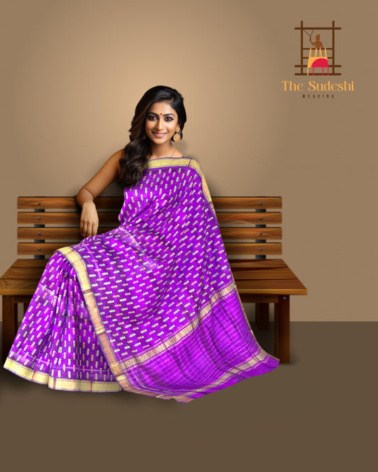 Purple Copper Mangalagiri Saree with Block Prints