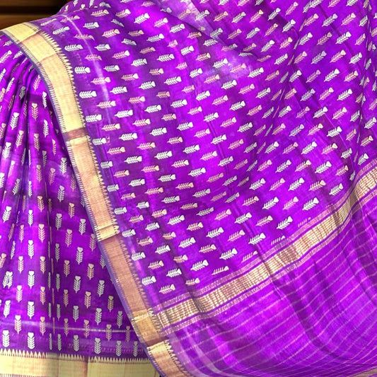 Purple Copper Mangalagiri Saree with Block Prints