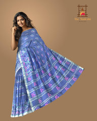 Blue Silver Mangalagiri Saree with Motifs