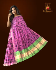 Pink Gold Green Mangalagiri Saree with Block Prints